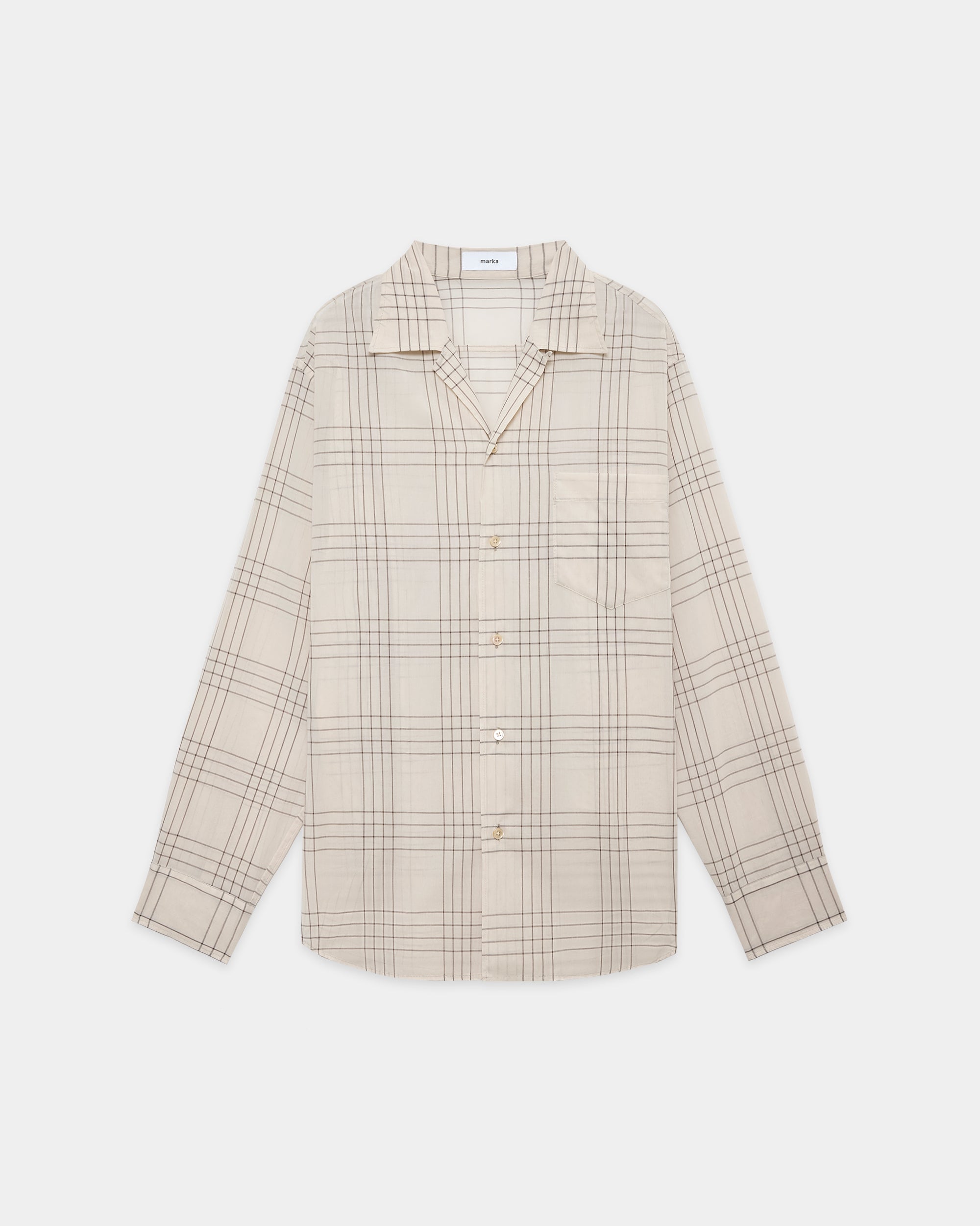 オーガニックコットン強撚チェックローン / オープンカラーL/Sシャツ, Ivory Check
