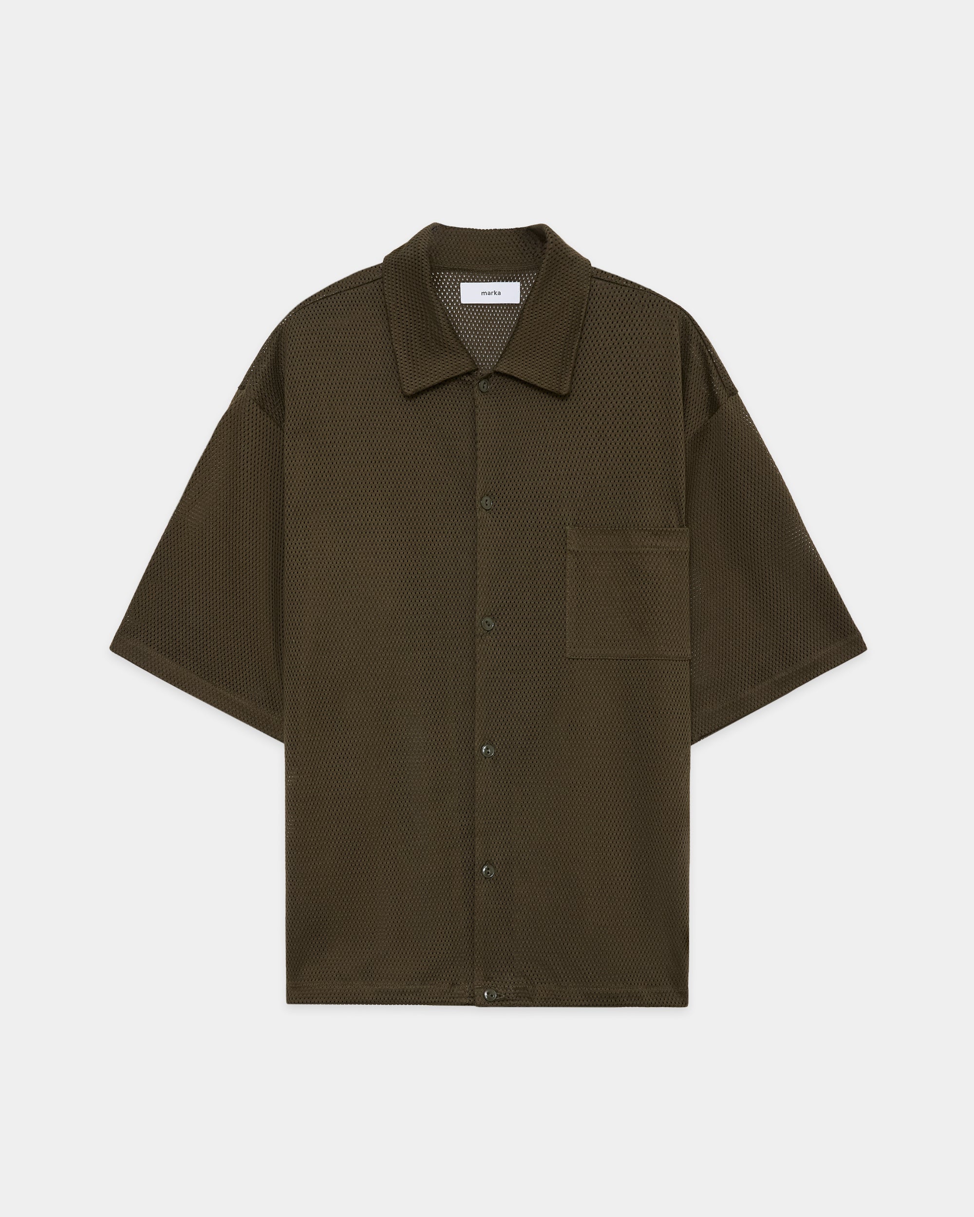 40/2 オーガニックコットンメッシュ / オープンカラー S/S ニットシャツ, Olive