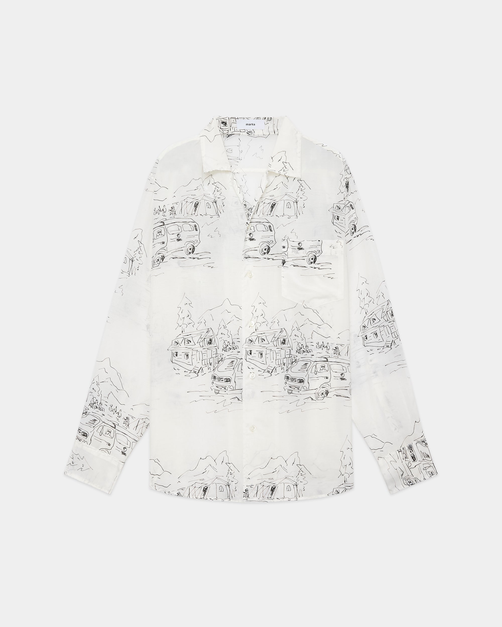 キュプラシルクローン / オープンカラー L/S シャツ, White Vanagon