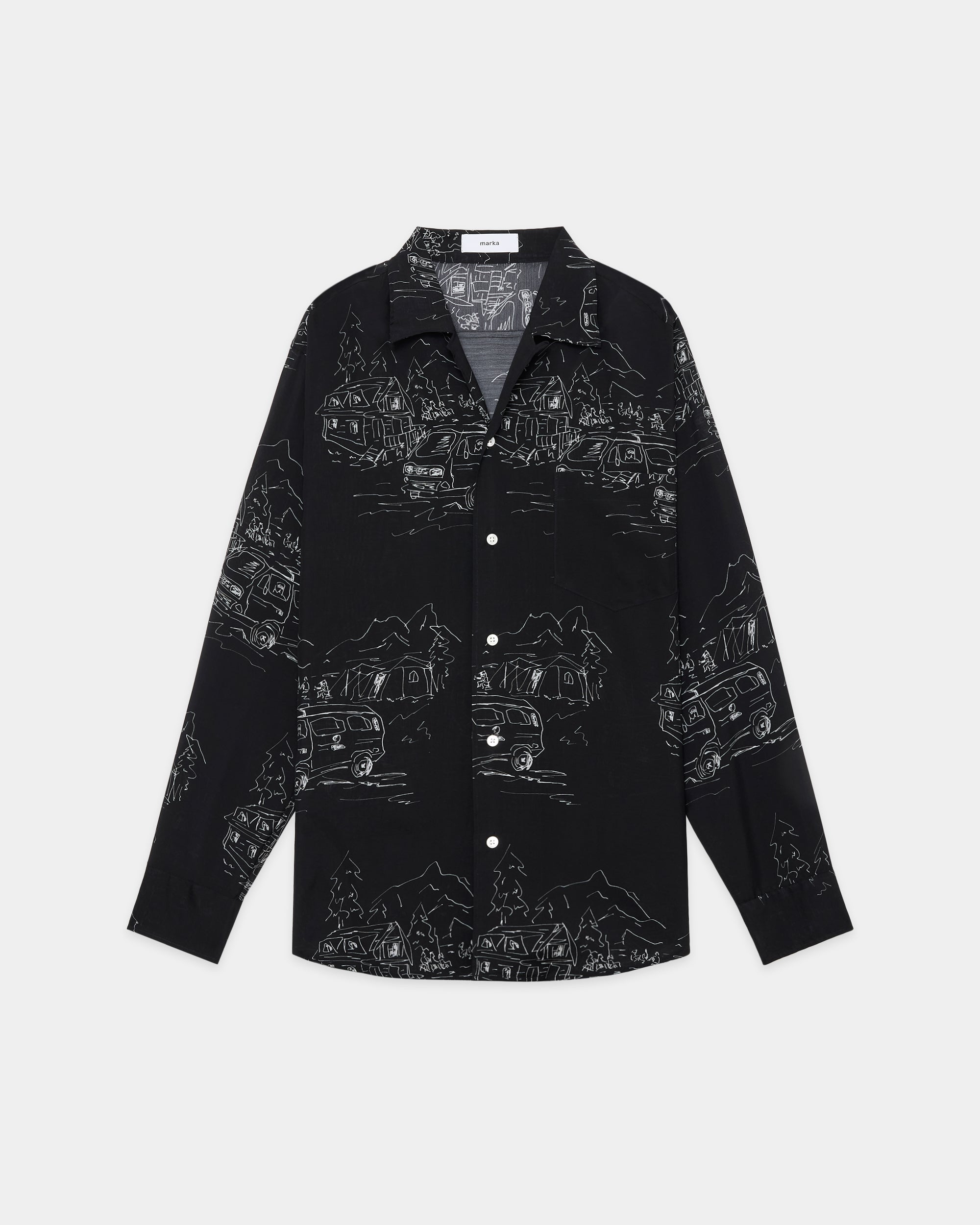 キュプラシルクローン / オープンカラー L/S シャツ, Black Vanagon