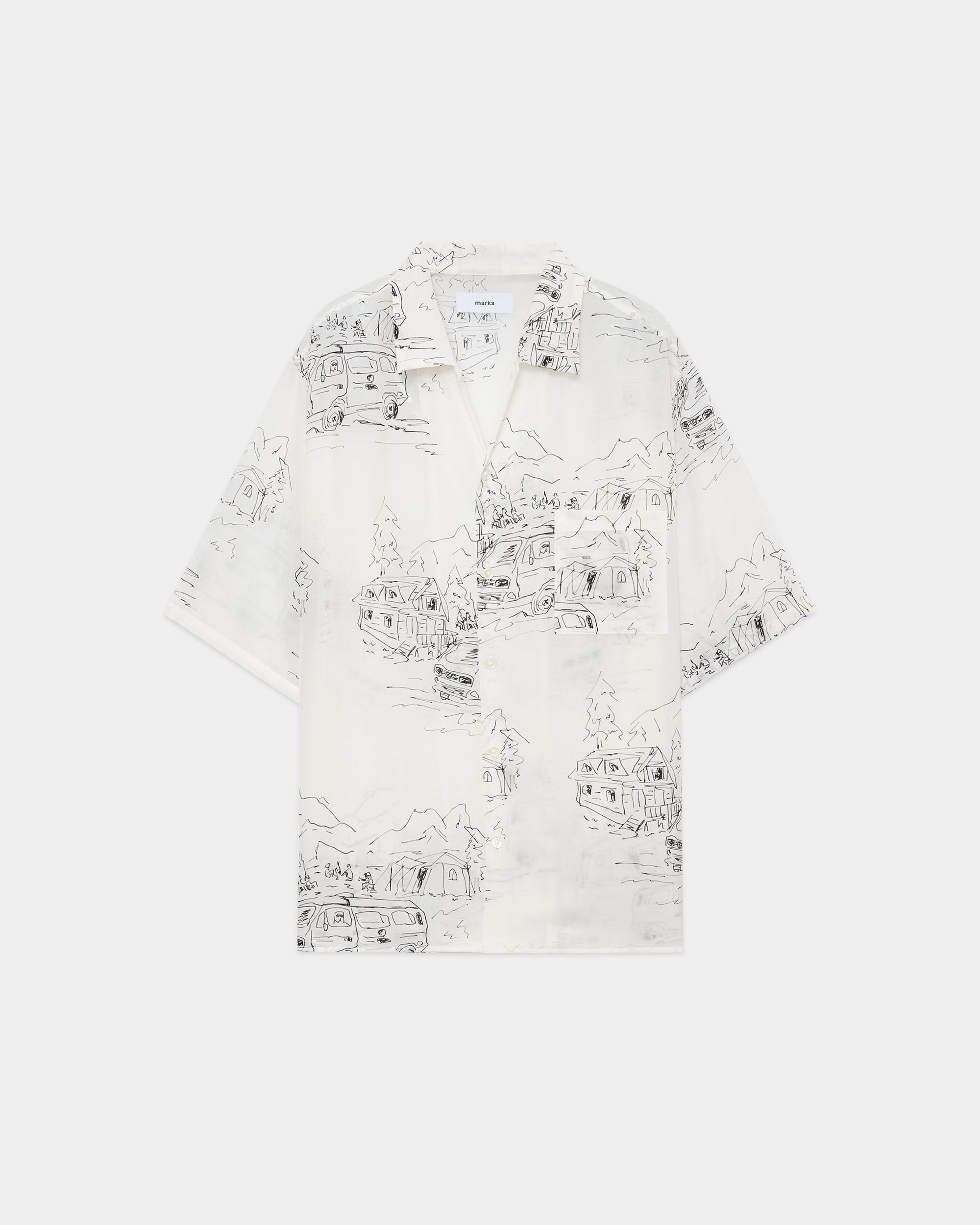 キュプラシルクローン / オープンカラー S/S シャツ, White Vanagon
