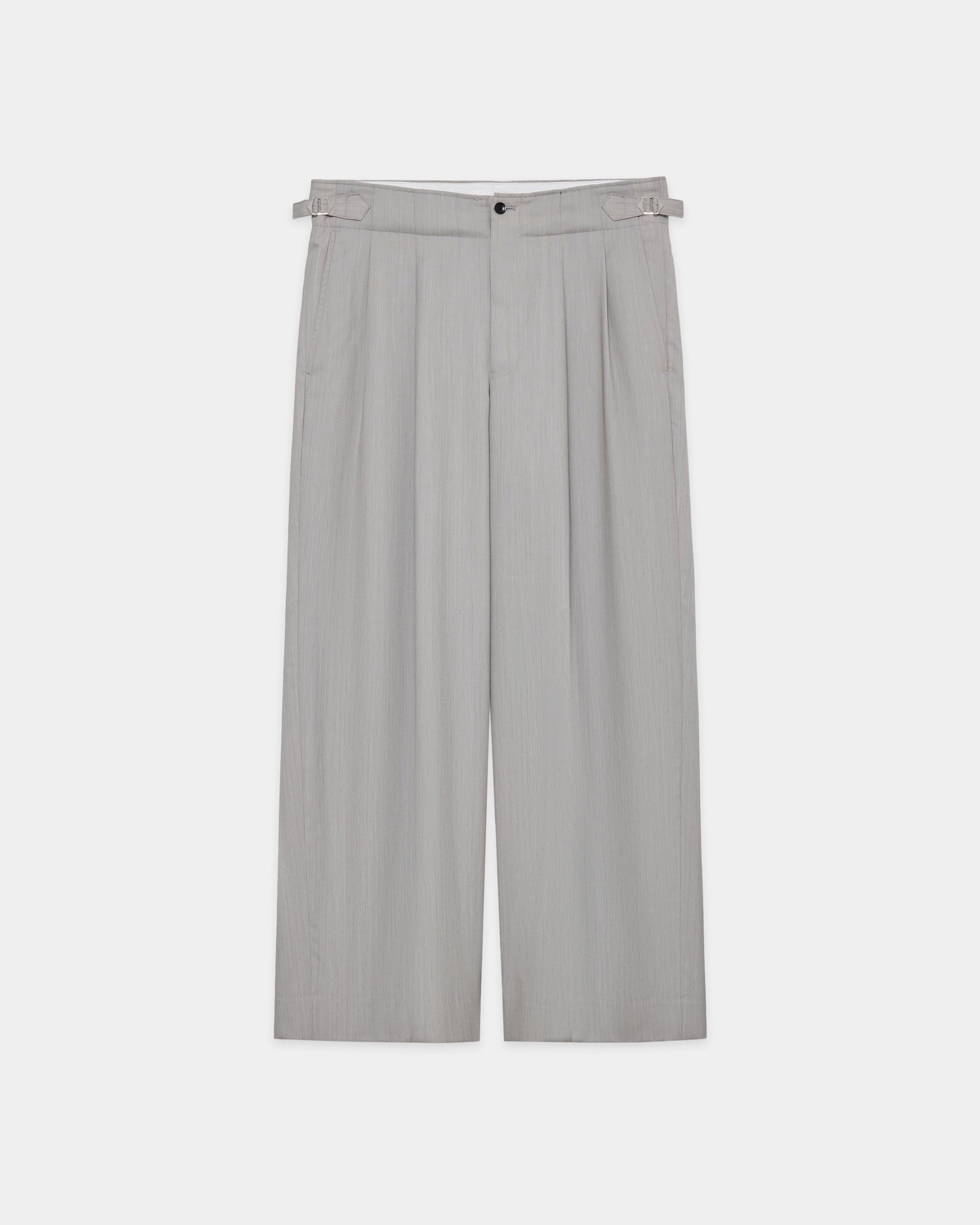 2/60 Wool Tropical Melange / Double Pleated Military Trousers, Light Gray