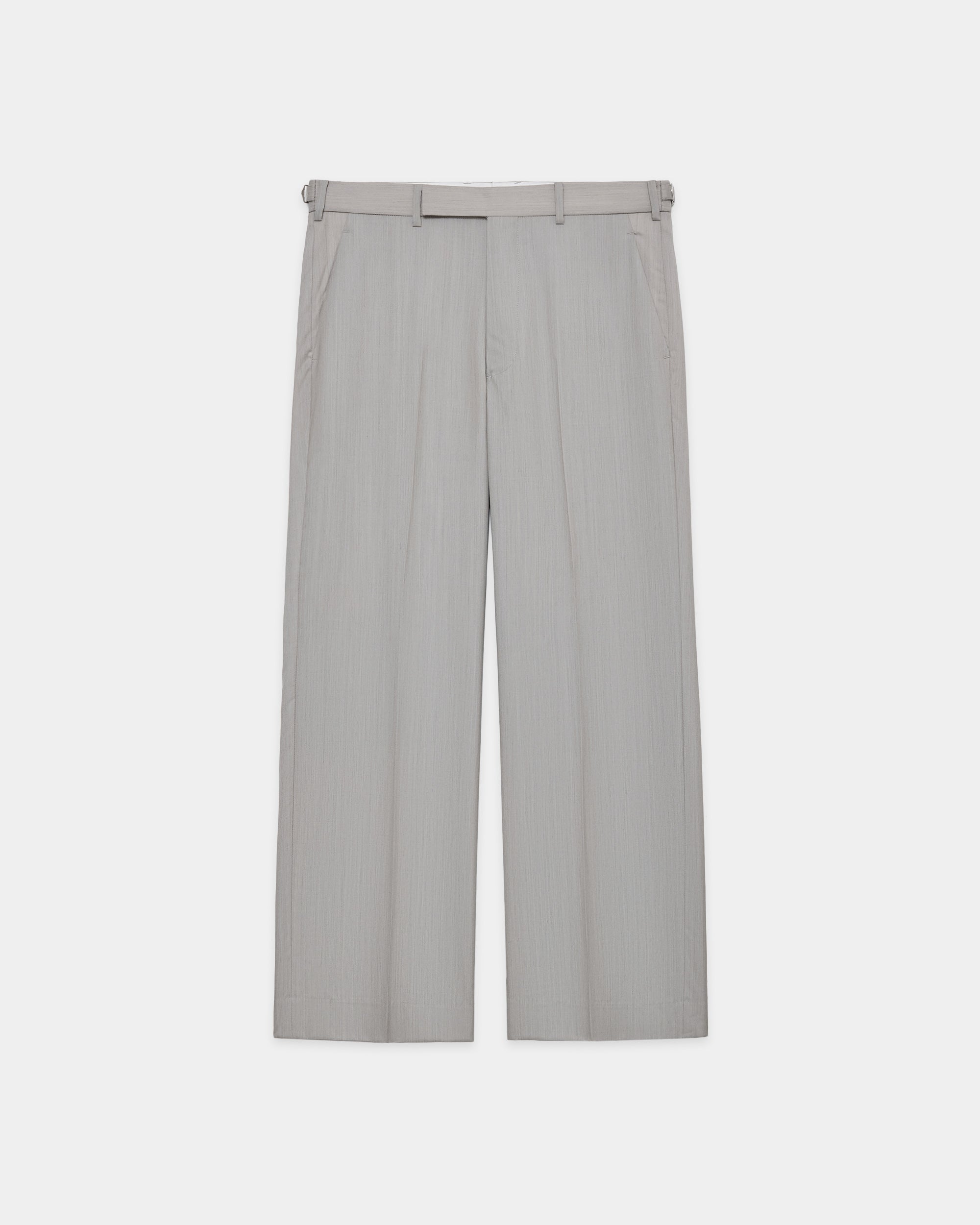 2/60 Wool Tropical Melange / Regular Fit Straight Trousers, Light Gray