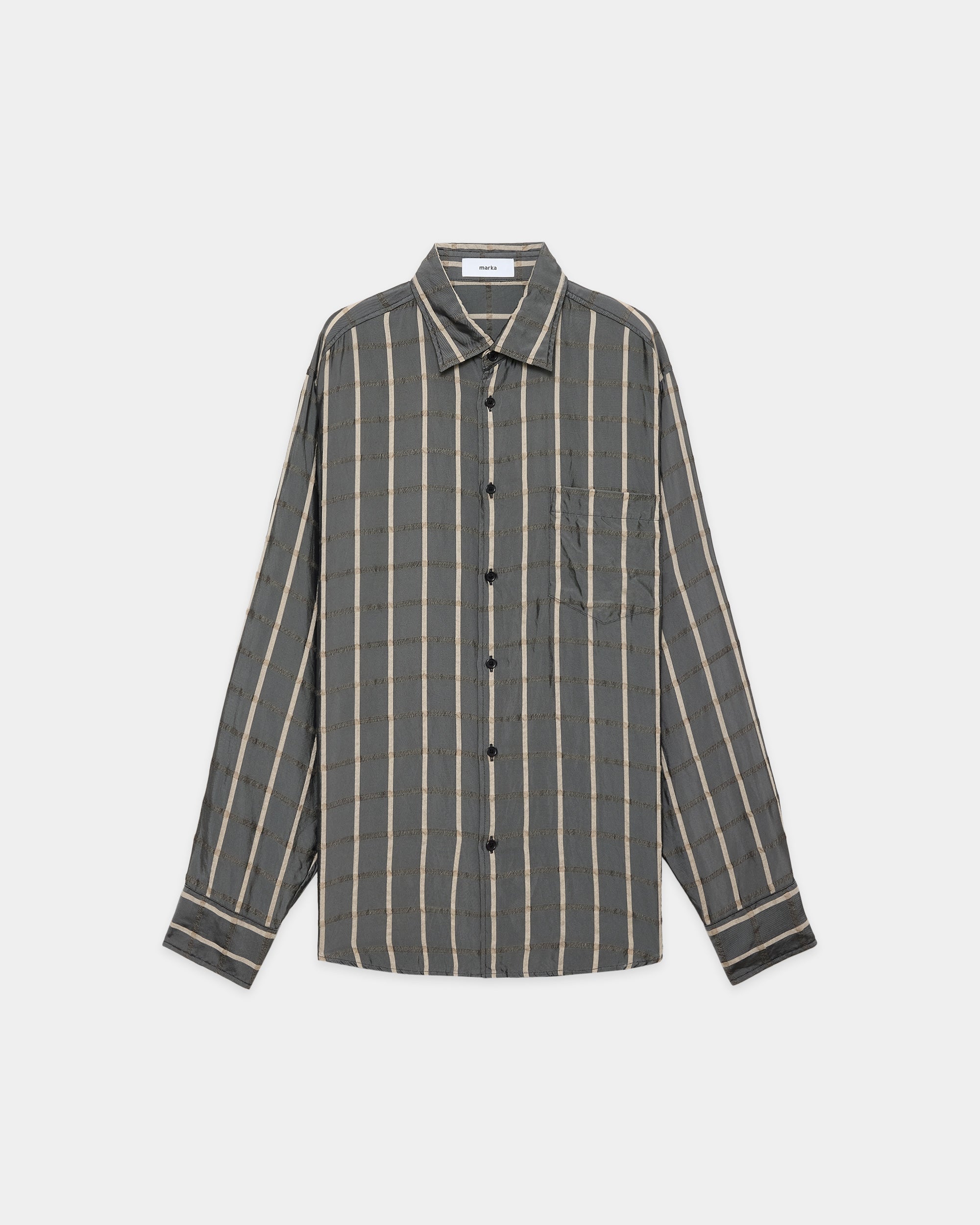 キュプラウールツイル / セミスプレッドカラーシャツ, Gray Check
