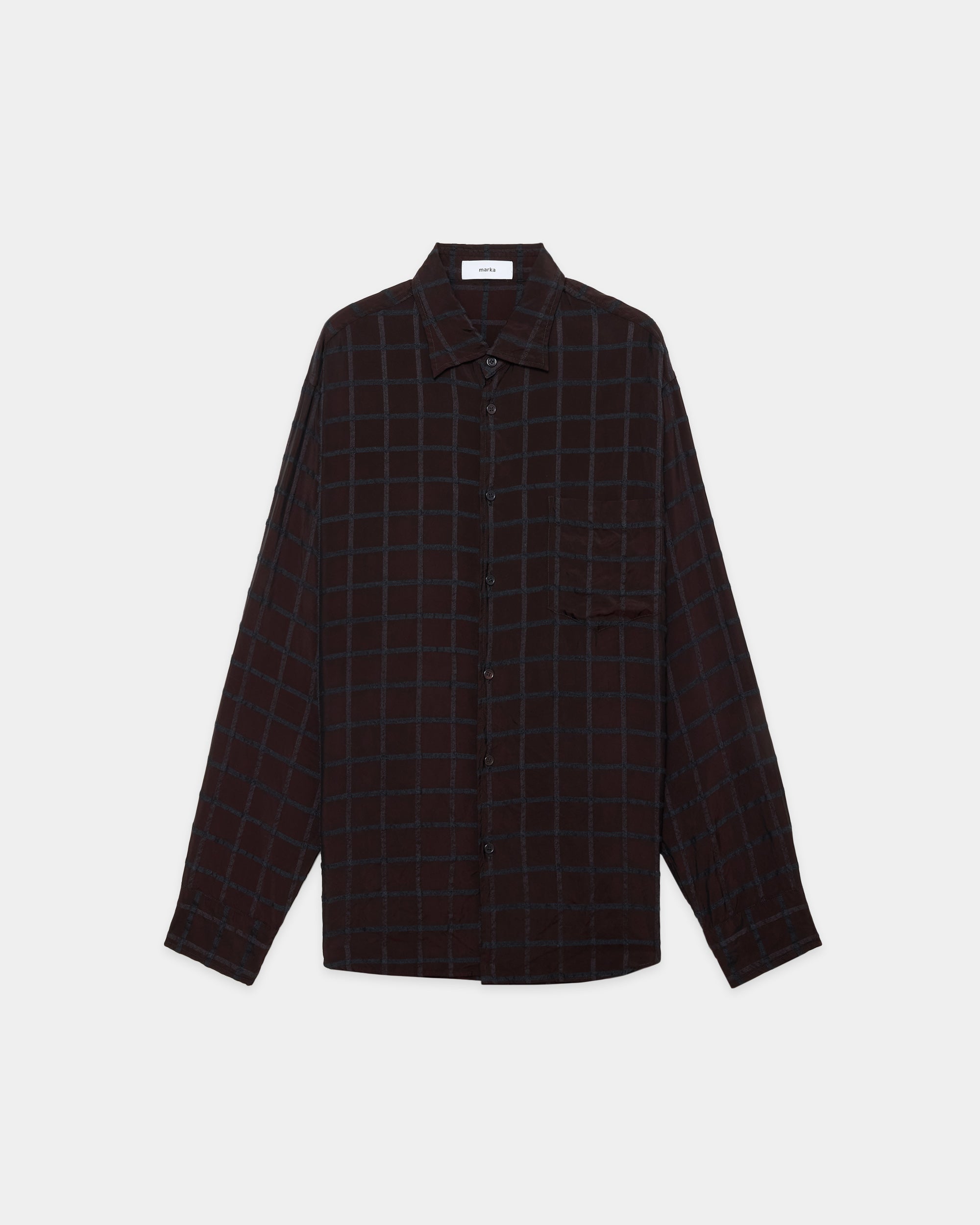 キュプラウールツイル / セミスプレッドカラーシャツ, Brown Check