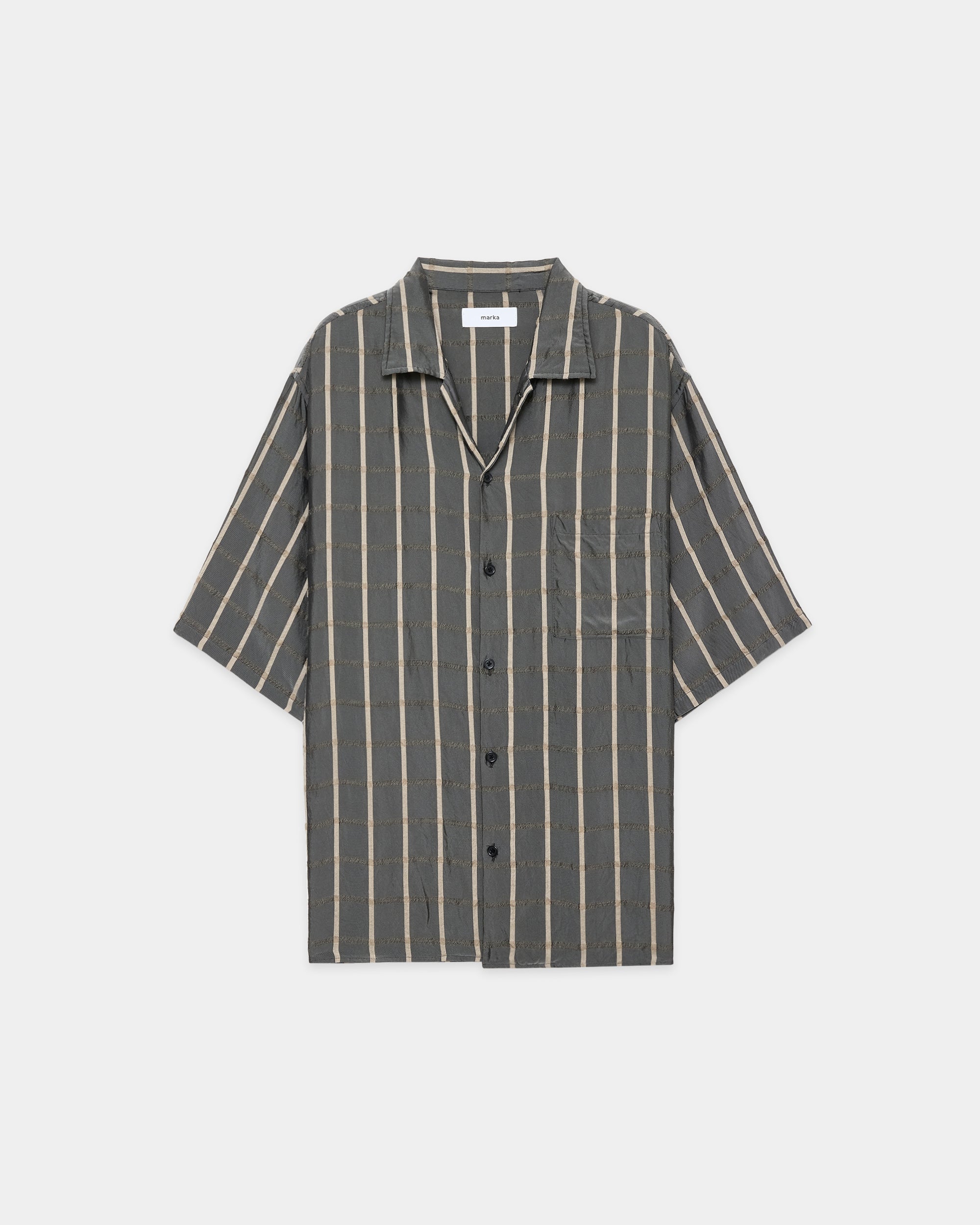 Cupra/Wool Twill / Open Collar S/S Shirt, Gray Check