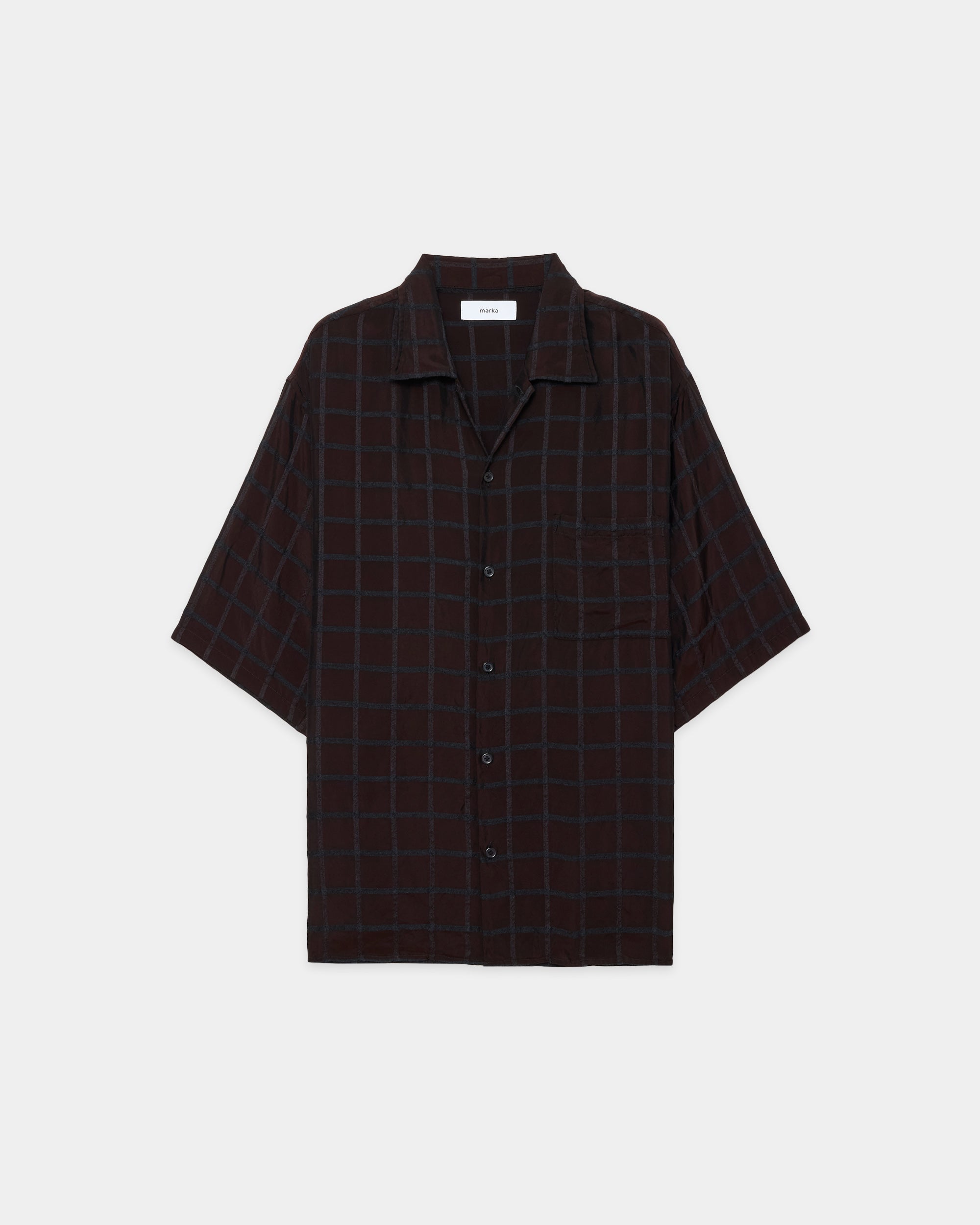 キュプラウールツイル / オープンカラーS/Sシャツ, Brown Check