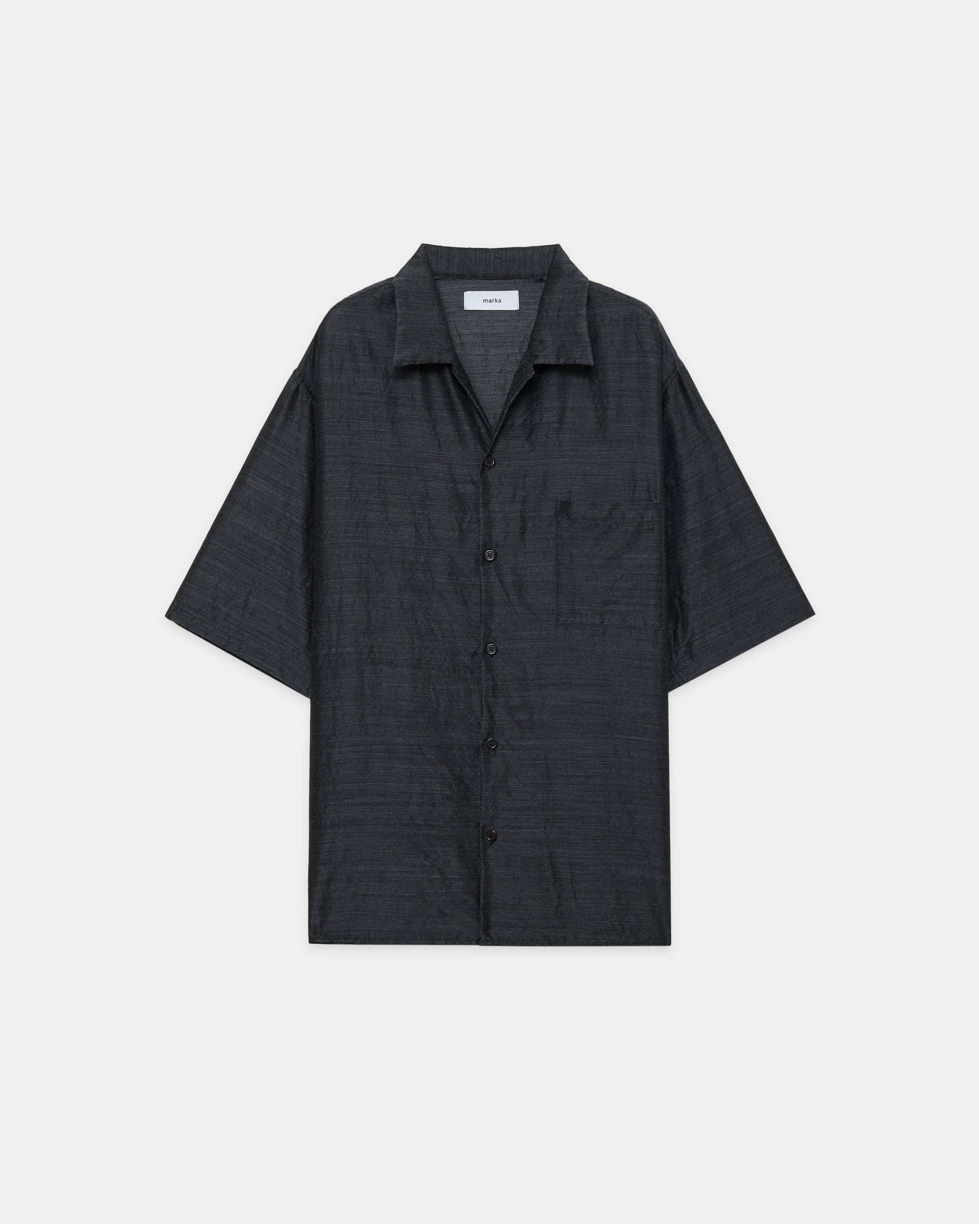Silk/Wool Feather Twill / Open Collar S/S Shirt, Gray