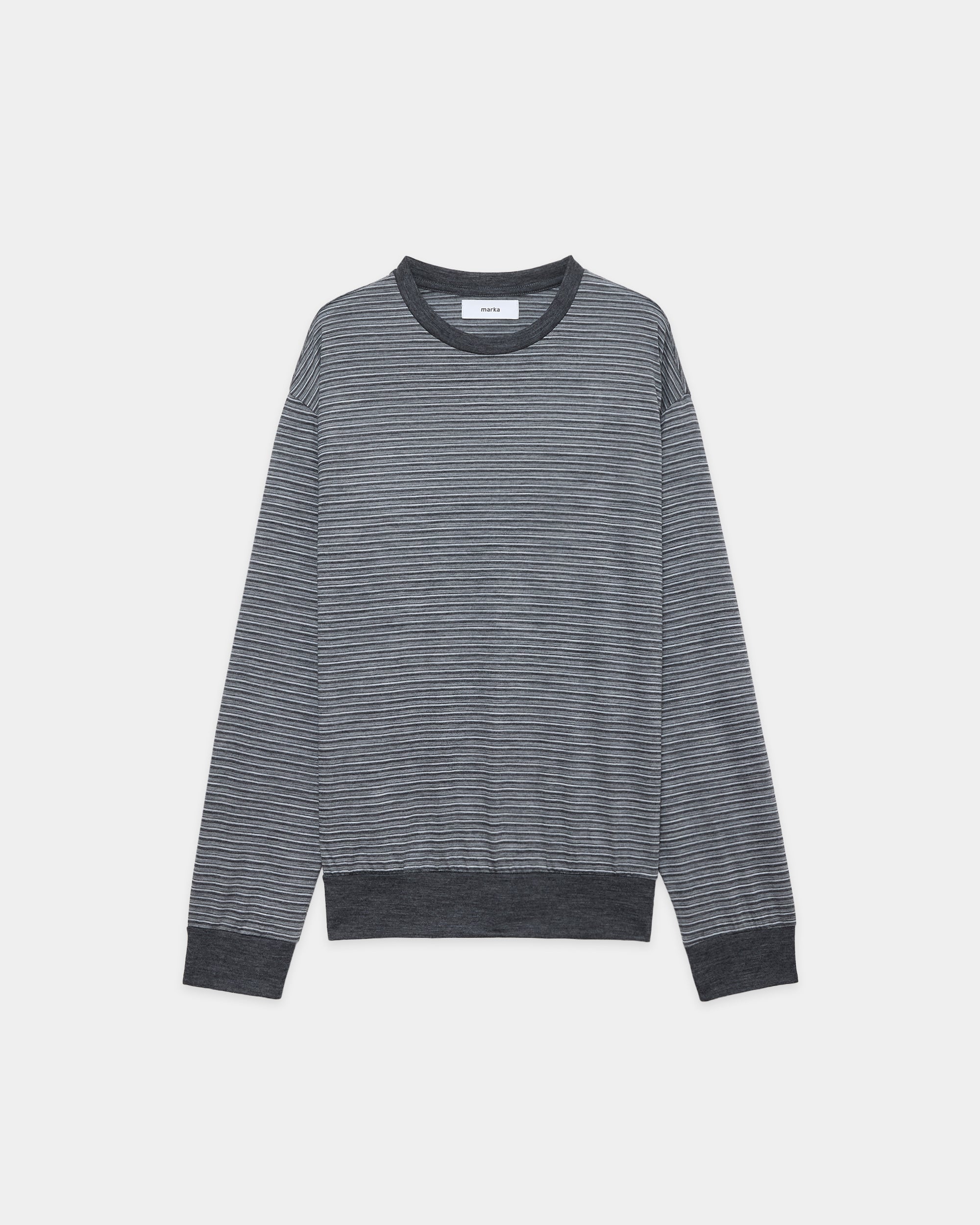 Super 120s Washable Wool Jersey / Crew Neck L/S Tee, Gray Border