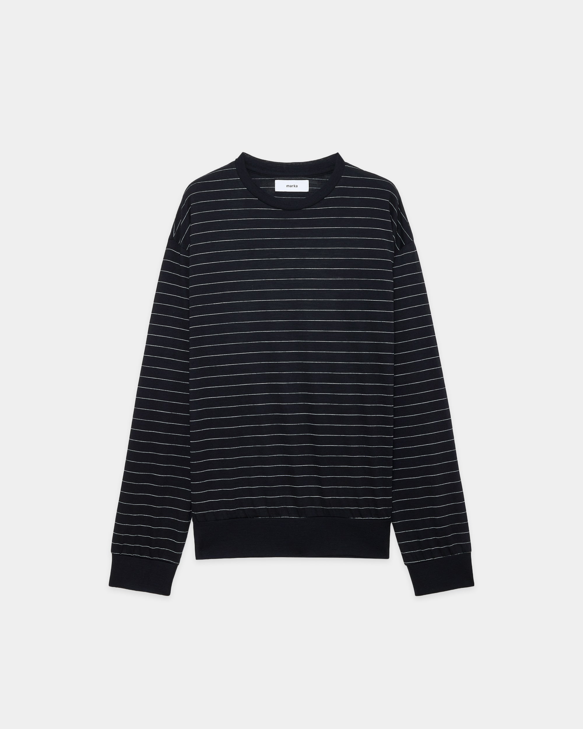 Super 120s Washable Wool Jersey / Crew Neck L/S Tee, Black Border