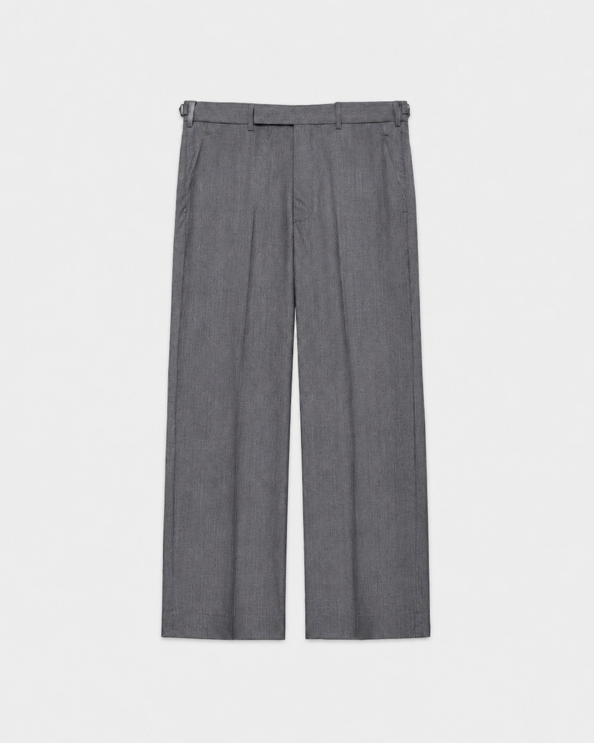 Recycled Polyester Wool Gabardine / Regular Fit Straight Trousers, Gray