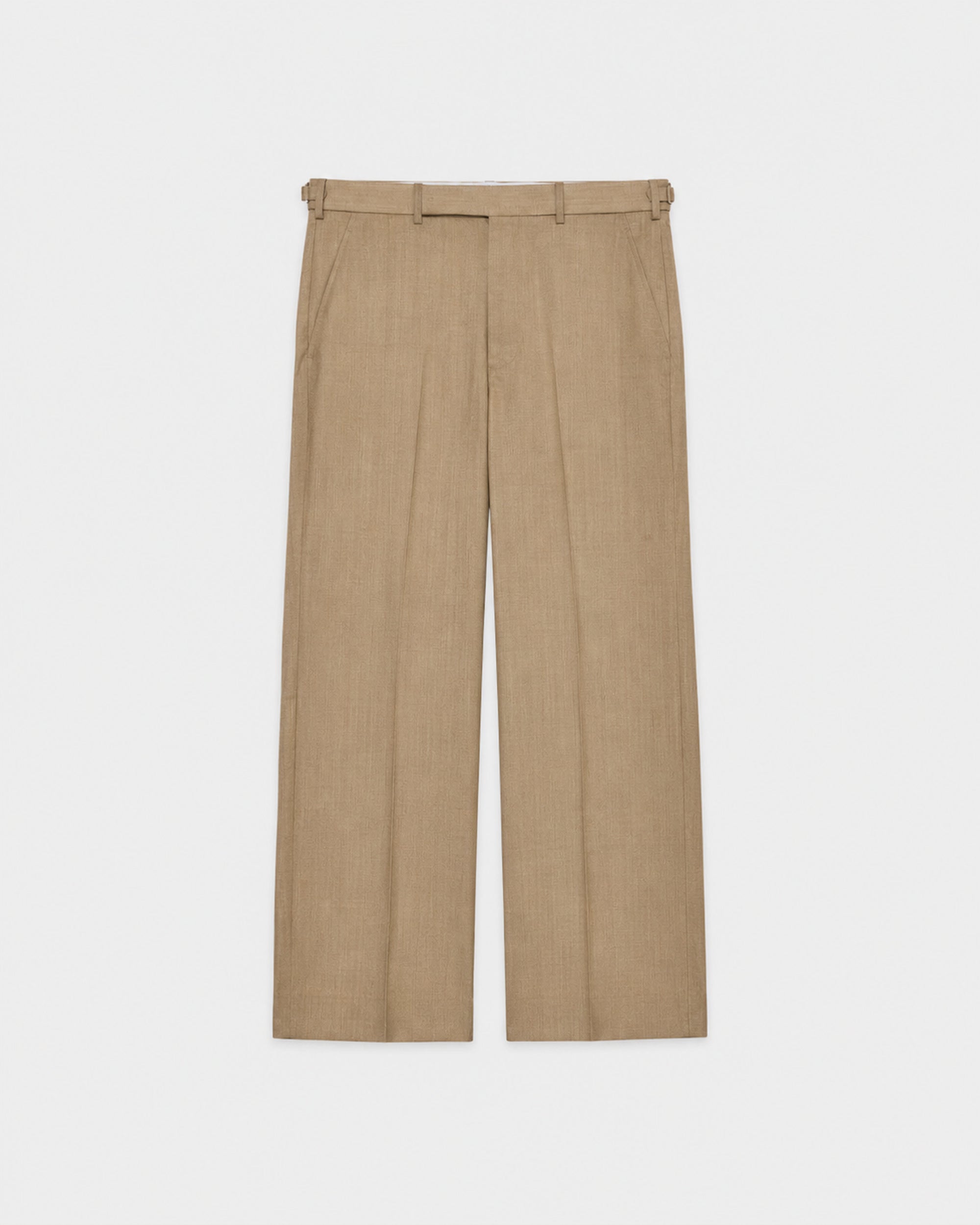 Recycled Polyester Wool Gabardine / Regular Fit Straight Trousers, Beige