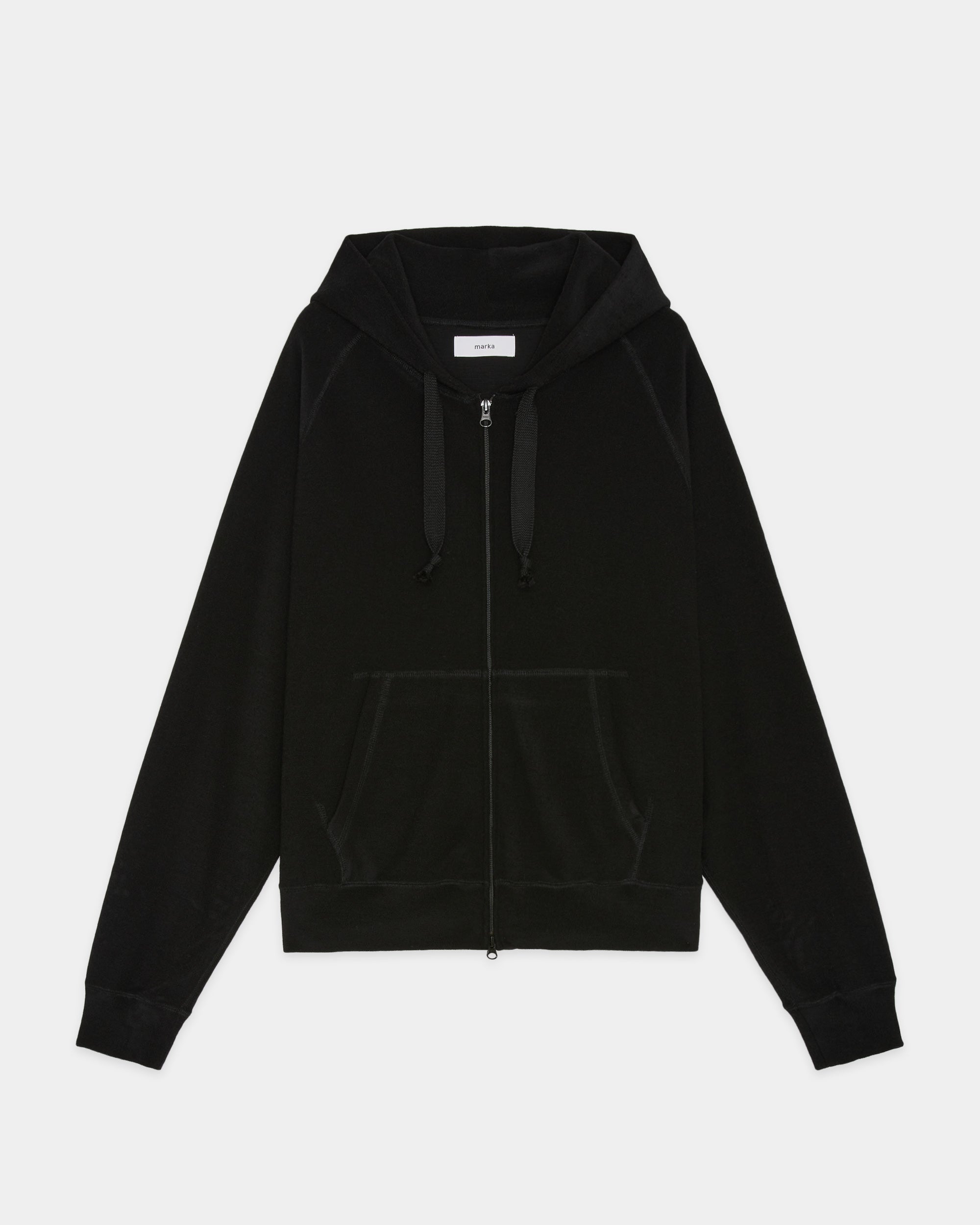 Super 140s Washable Wool Pile Knit / Zip Parka, Black