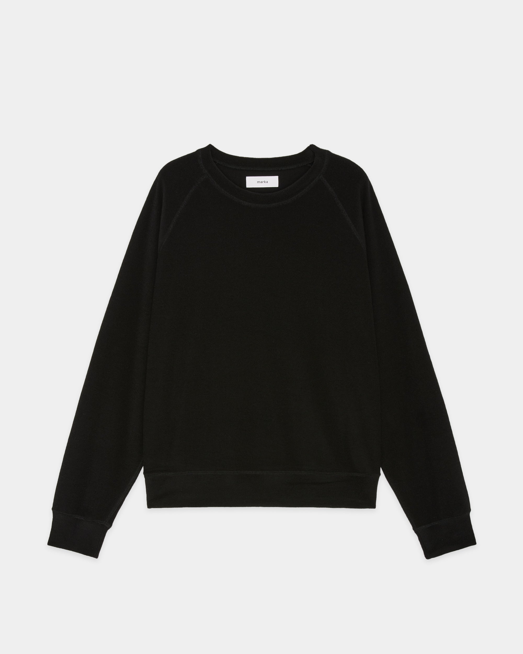 Super 140s Washable Wool Pile Knit / Crew Neck Raglan Sweatshirt, Black