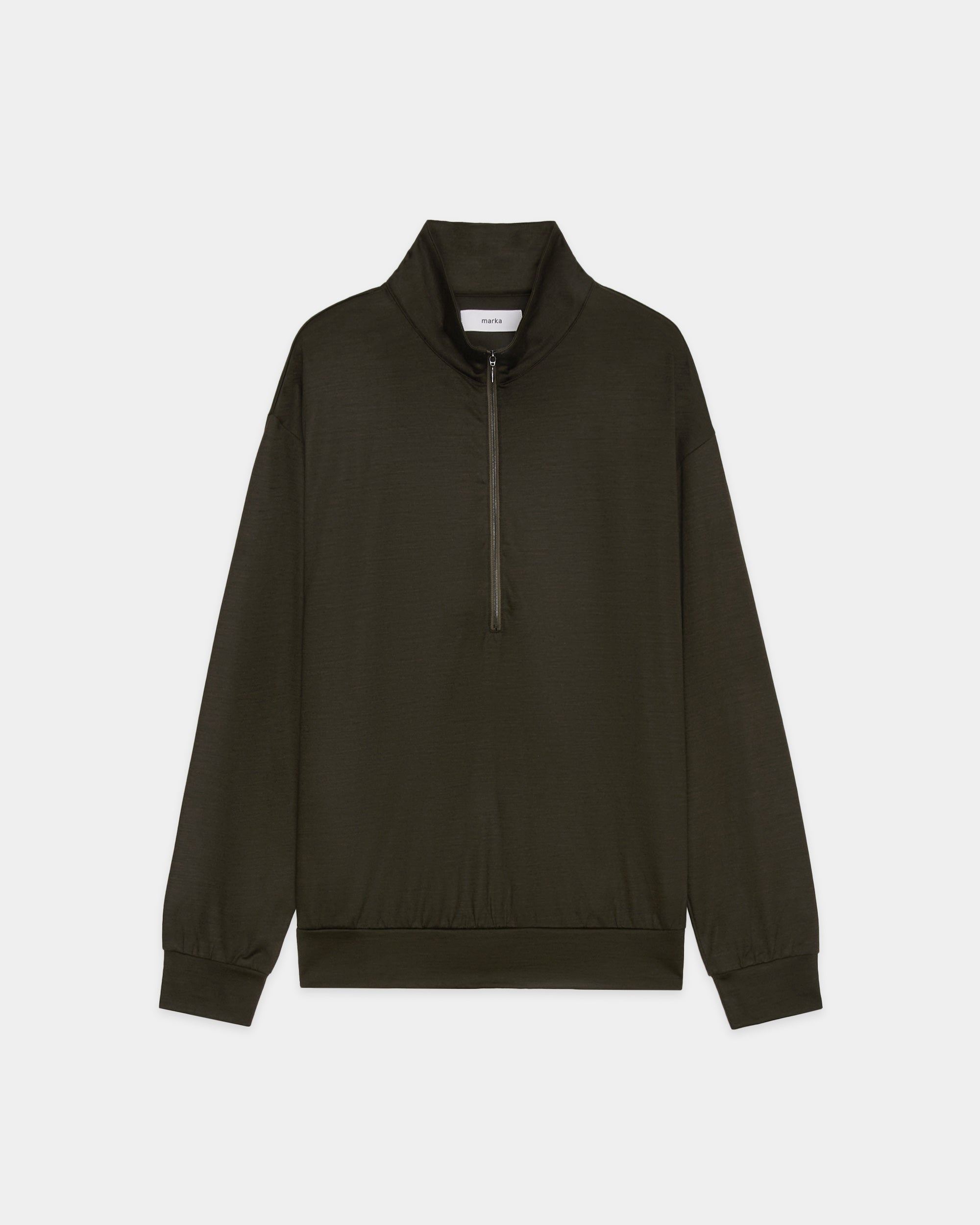スーパー100s ウォッシャブルウール天竺 / ハーフジップスタンド, Olive