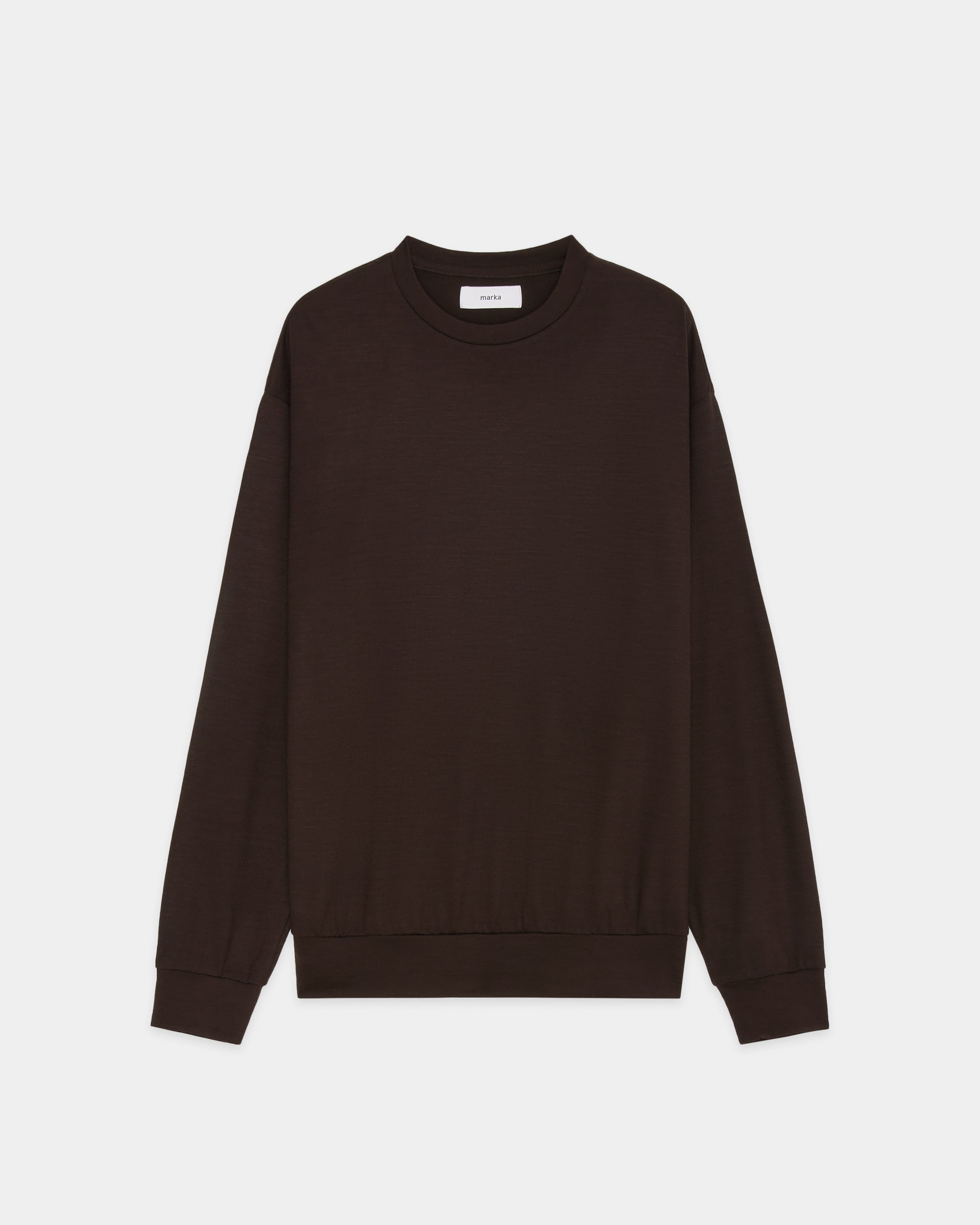 スーパー100sウォッシャブルウール天竺 / クルーネック L/S Tee, Dark Brown