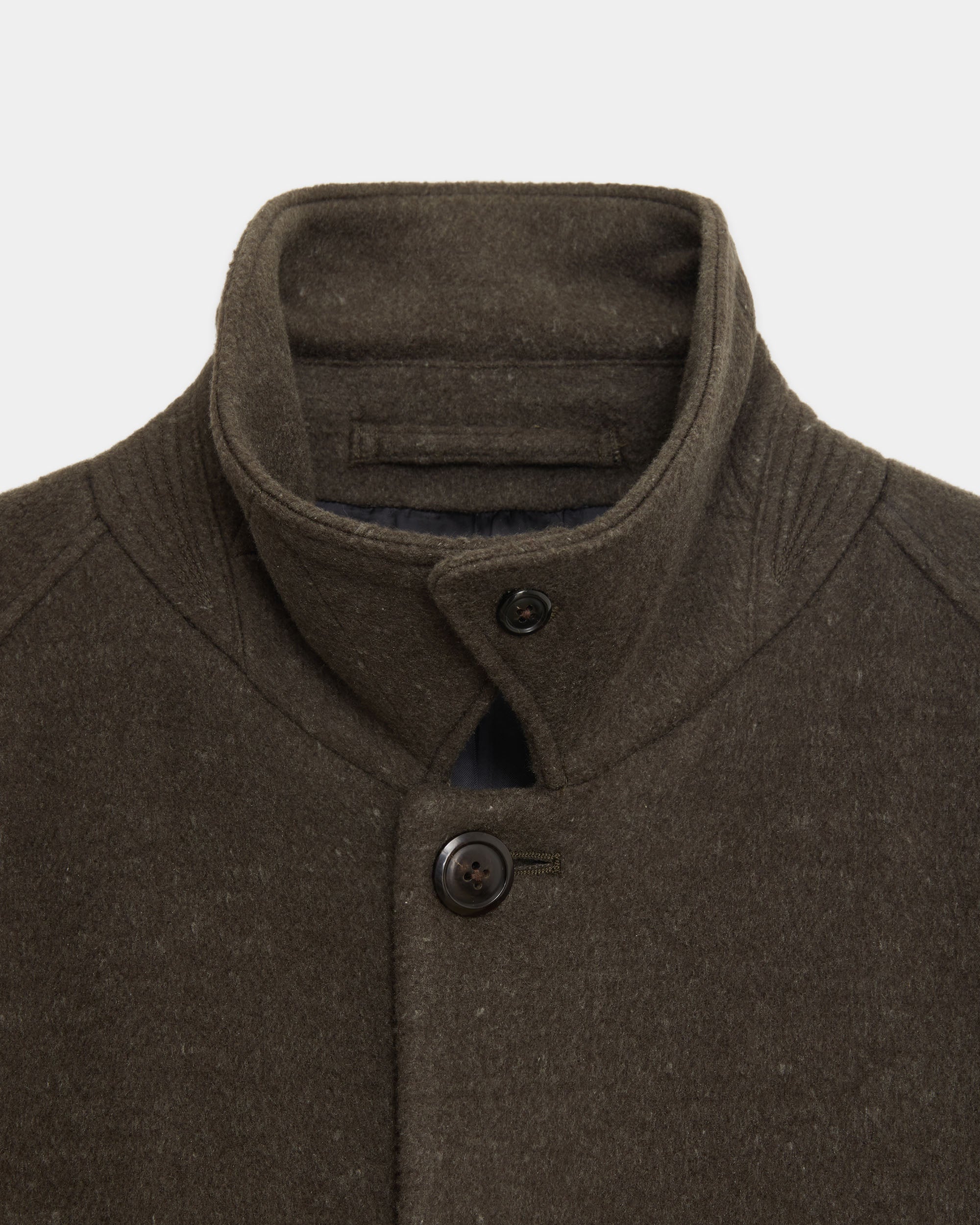 Wool Silk Double Cloth / Walk Around Overcoat, Top Olive