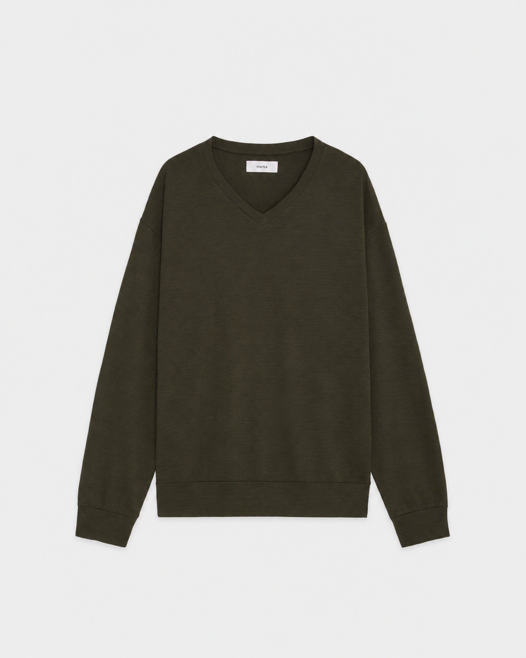 【PARKING別注】スーパー100s ウォッシャブルウール天竺 / Vネック L/S Tee, Olive
