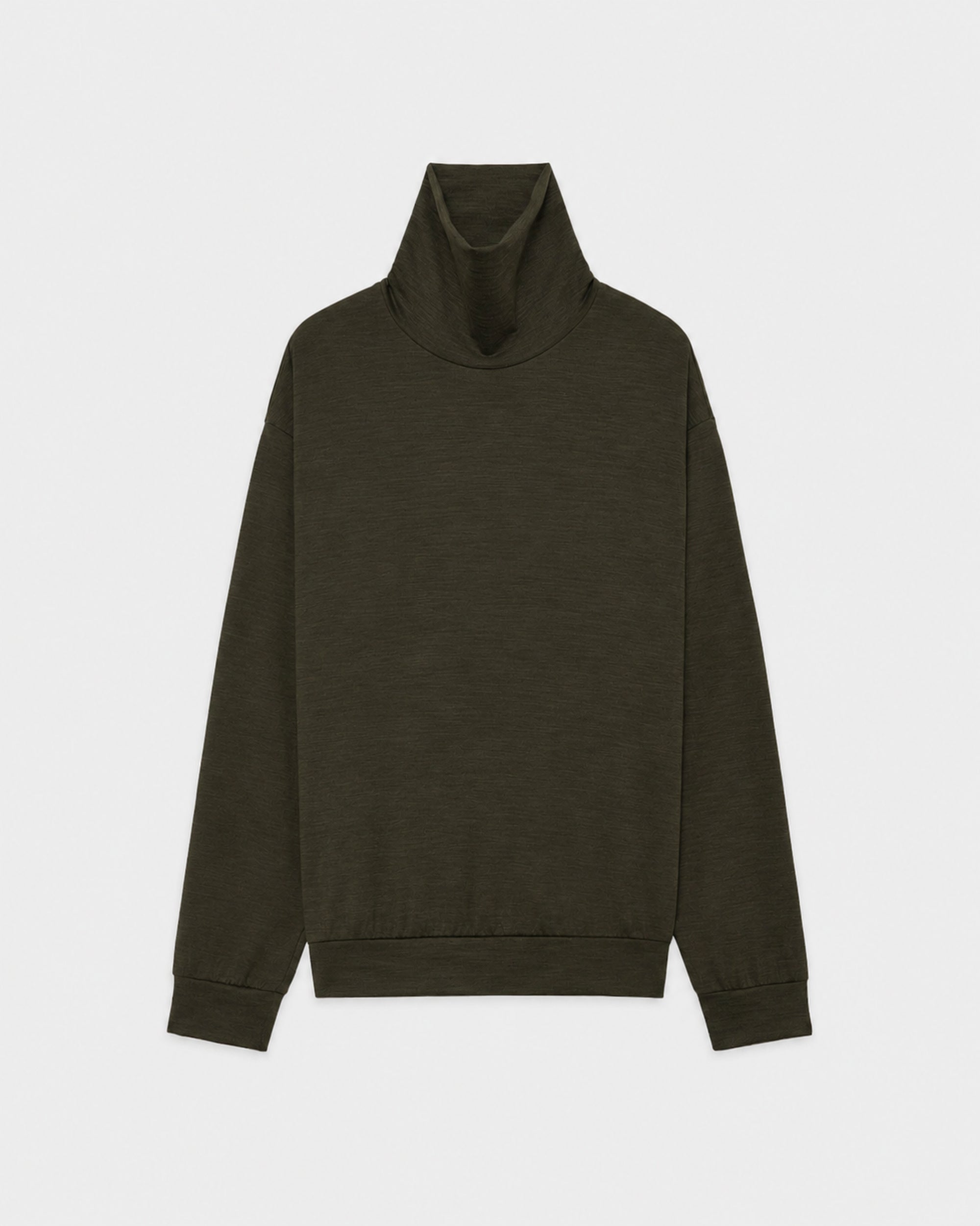 【PARKING Exclusive】Super 100s Washable Wool Jersey / Turtle Neck, Dark Olive